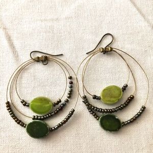 Vintage wire beaded lightweight green earrings